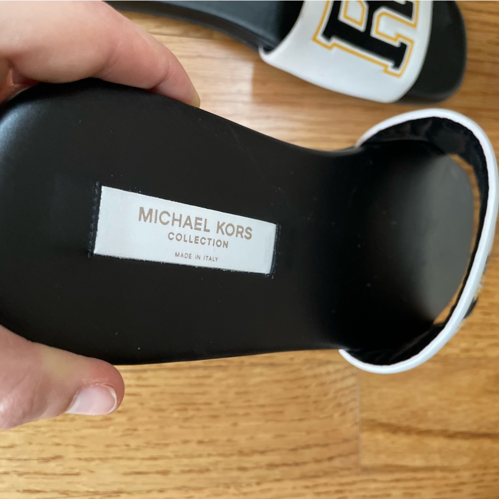 Michael Kors Black Slide Sandals with White Logo Inset - Picture 8 of 9